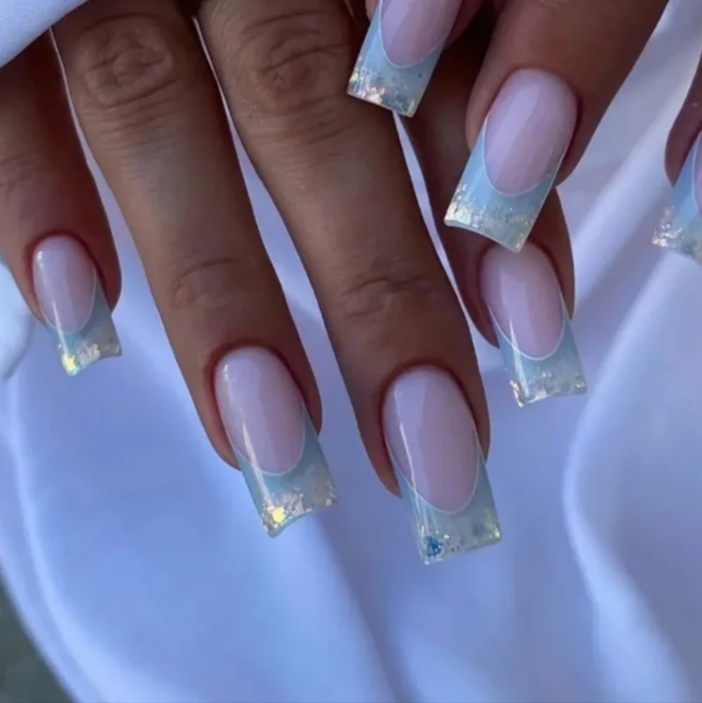 24 Pieces Fake Press On Nails French Design